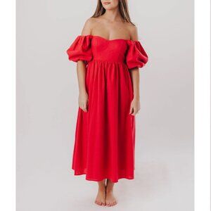 Worth Collective Hamilton Midi Dress in Red - Large NWT